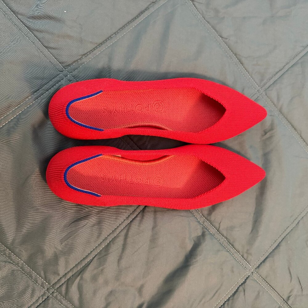 Rothy’s The Point Chili Red flats. True deep red color. Size 9